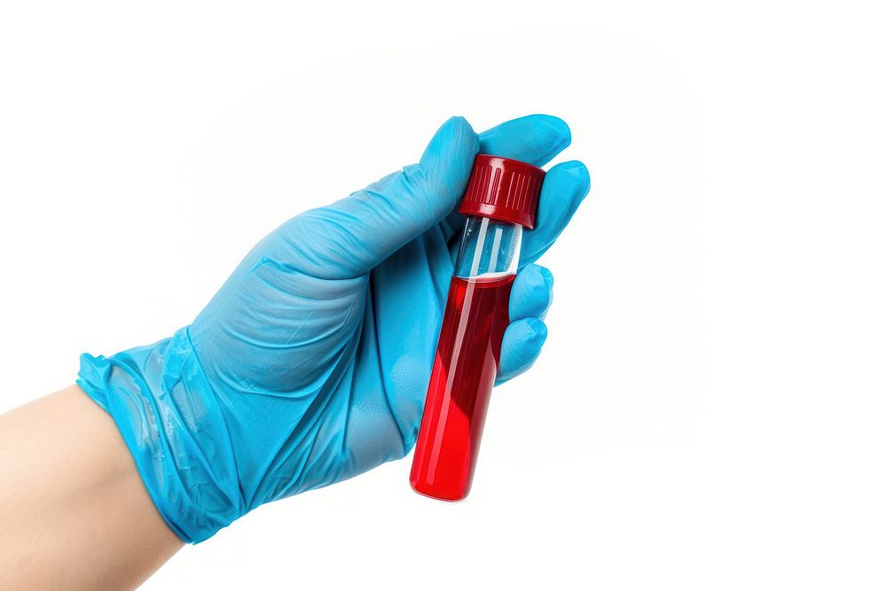 Hand holding red liquid small tube cosmetics lipstick female.