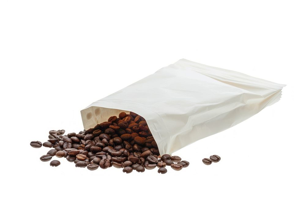 Photo of white paper bag coffee coffee beans beverage.