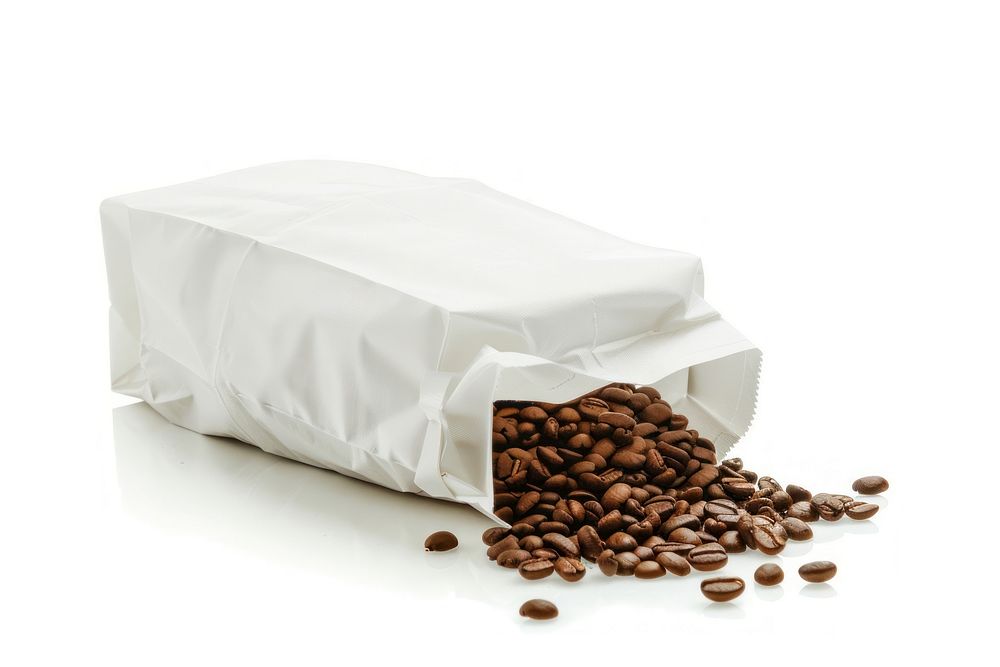 Photo of white paper bag coffee coffee beans beverage.