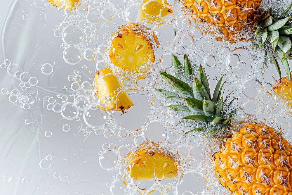 Ripe pineapples oil bubble festival produce fruit.