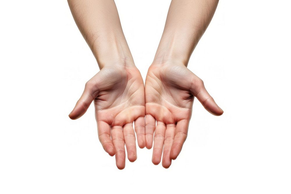 Beautiful hands open palm gesture massage person finger.