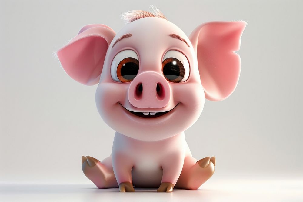 3D render character baby pig animal mammal toy.