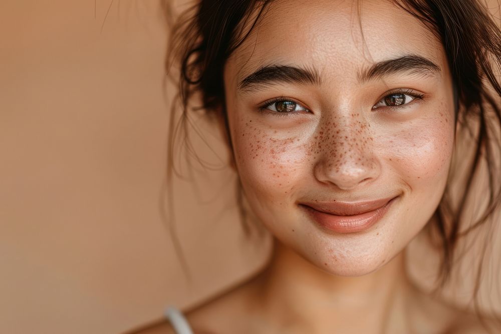 South East Asian women face with no makeup skin person female.