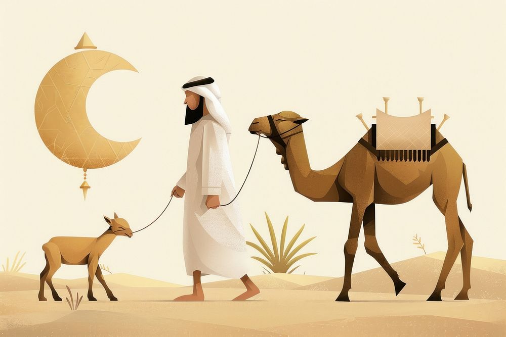 Vector illustration of an Emirati man camel people person.