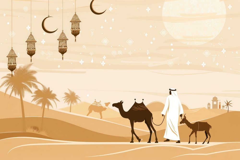 Vector illustration of an Emirati man camel antelope wildlife.
