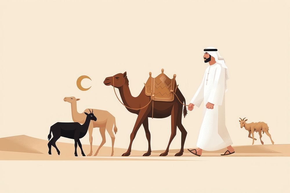 Vector illustration of an Emirati man camel clothing wedding.