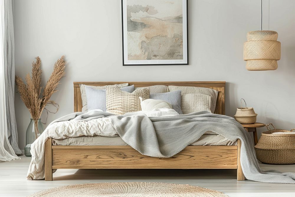Aesthetic minimal bedroom pillow furniture painting.