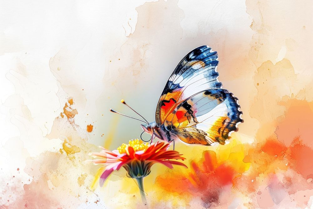 Butterfly flower sunny painting.