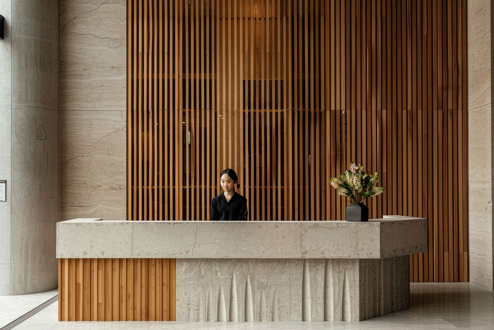 A front desk in the lobby architecture reception furniture.