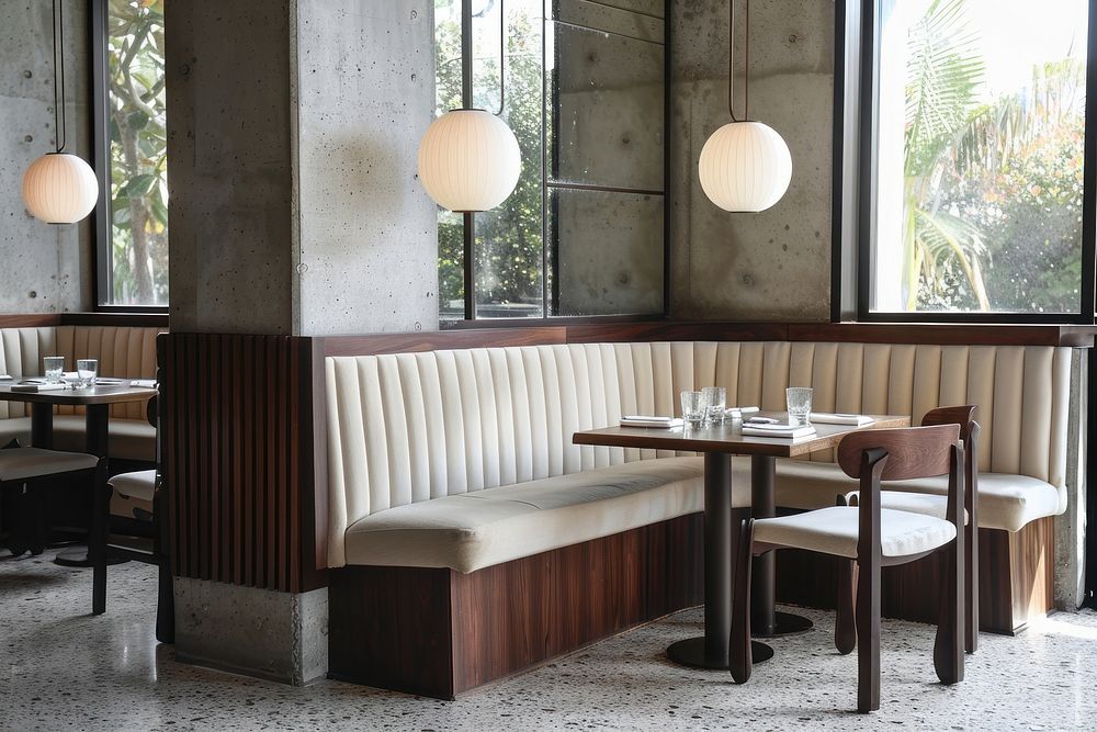 A restaurant architecture furniture cafeteria.