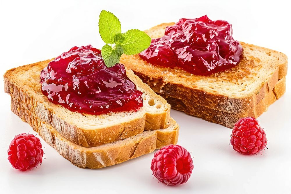 Raspberry toast produce ketchup.