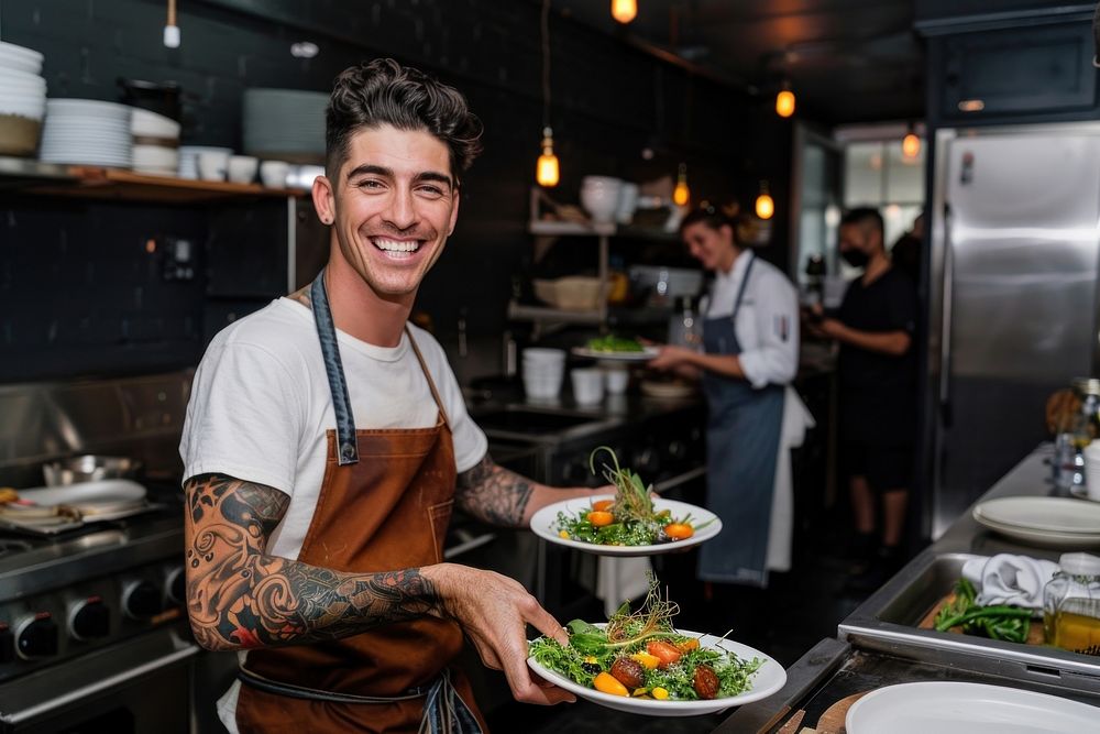 An attractive young chef appliance tattoo plate.