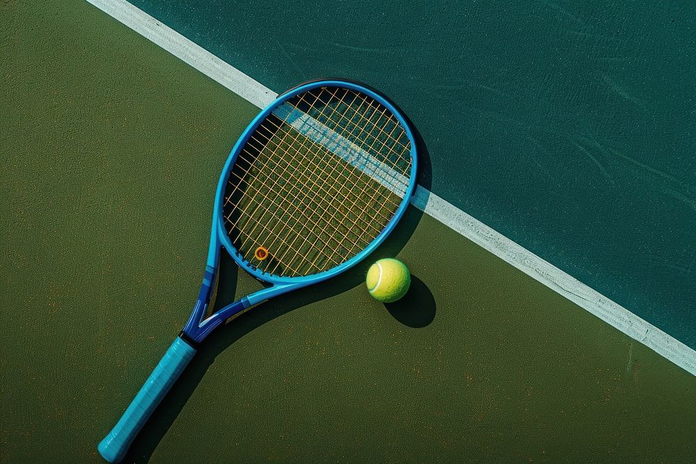 Blue tennis racket sports ball tennis ball.