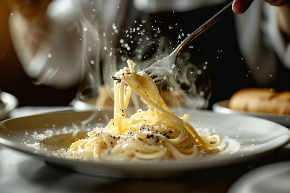 Spaghetti plate pasta cooking.