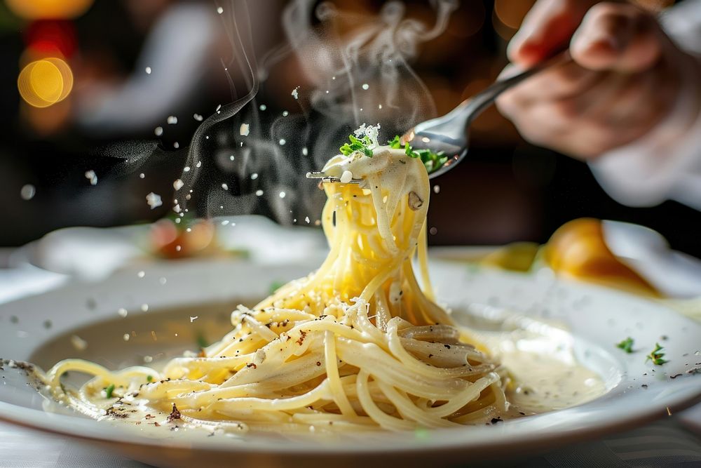 Spaghetti plate pasta female.