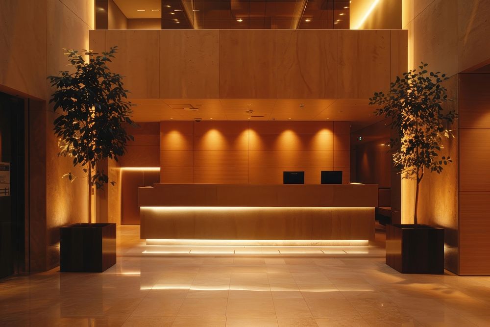 A modern hotel lobby lighting architecture electronics.