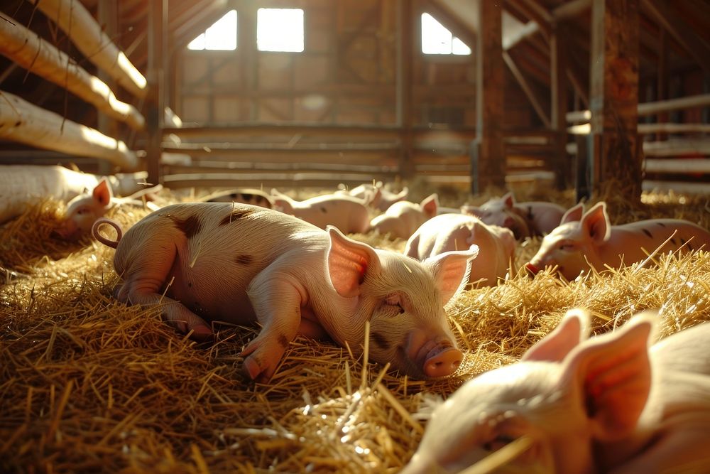 Many pigs in farm outdoors animal mammal.