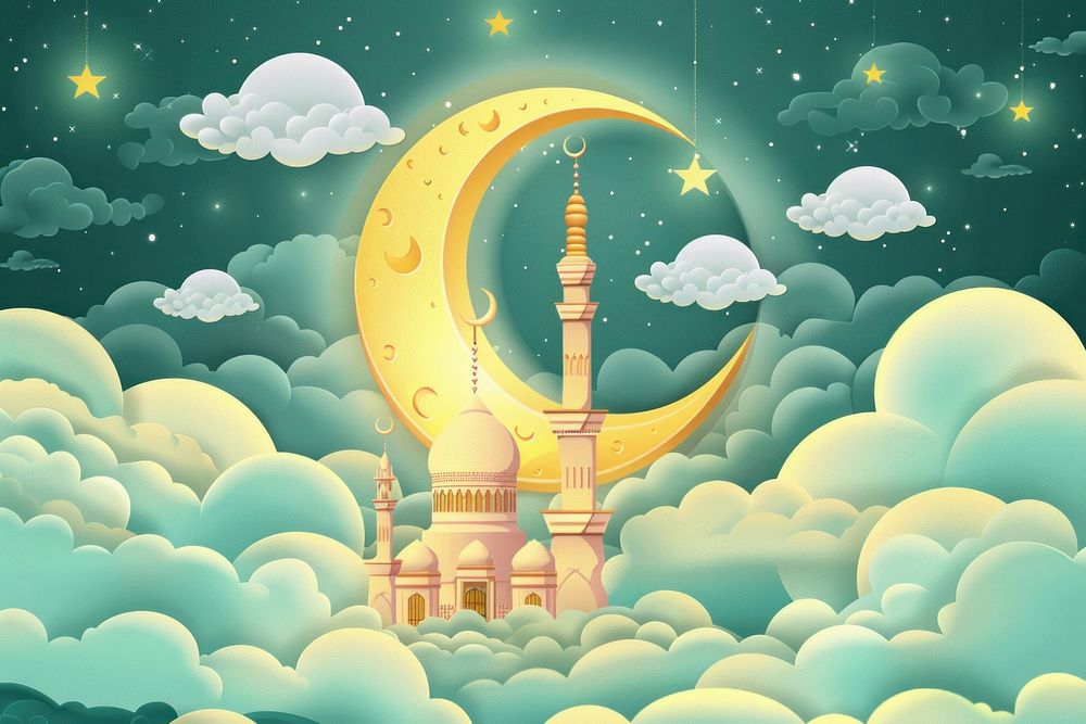 Simple vector eid mubarak mosque moon art.
