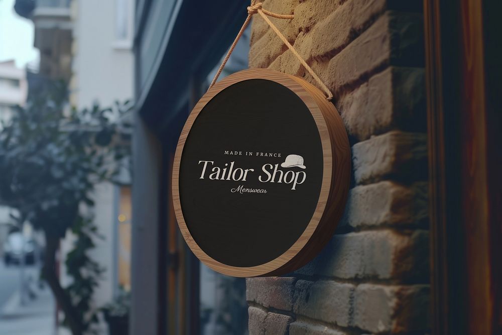 tailor shop round hanging sign