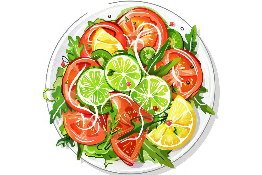 Illustration of salmon salad food platter produce.