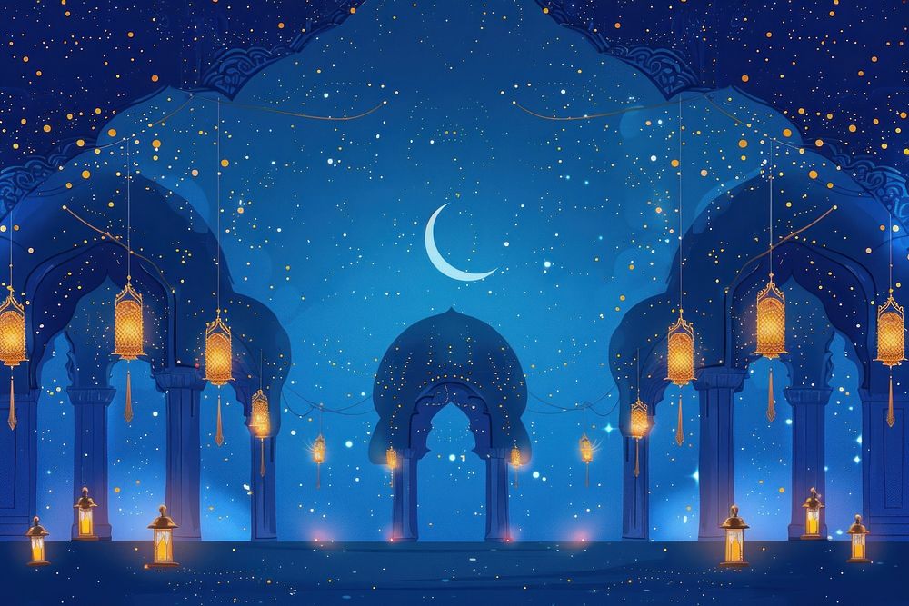 Illustration design Eid Mubarak day moon architecture astronomy.
