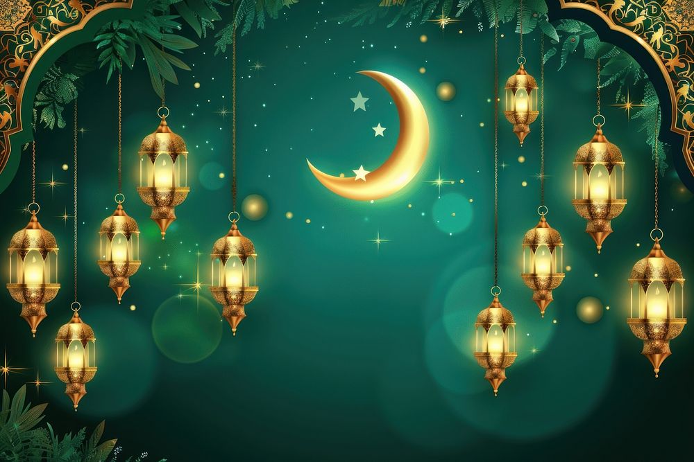 Illustration design Eid Mubarak day moon chandelier astronomy.