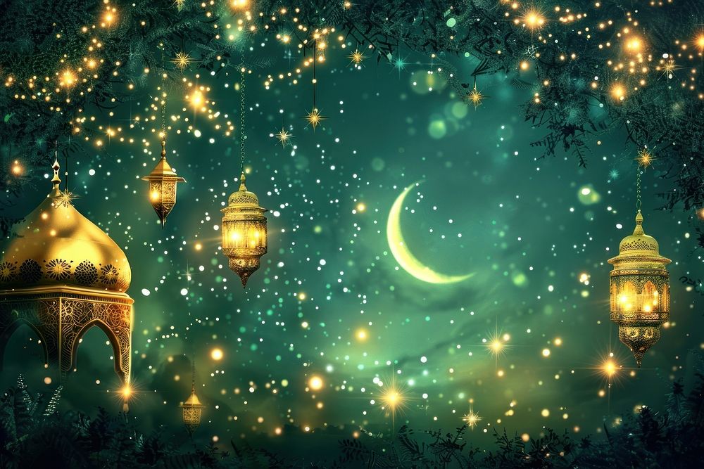 Illustration design Eid Mubarak day moon chandelier astronomy.