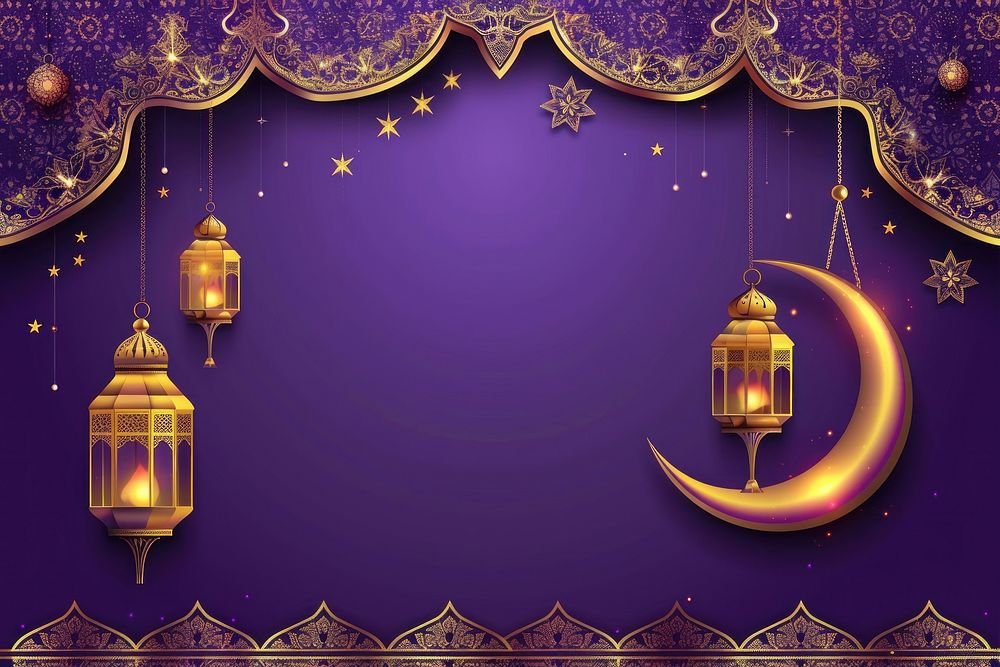 Illustration design Eid Mubarak purple accessories chandelier.