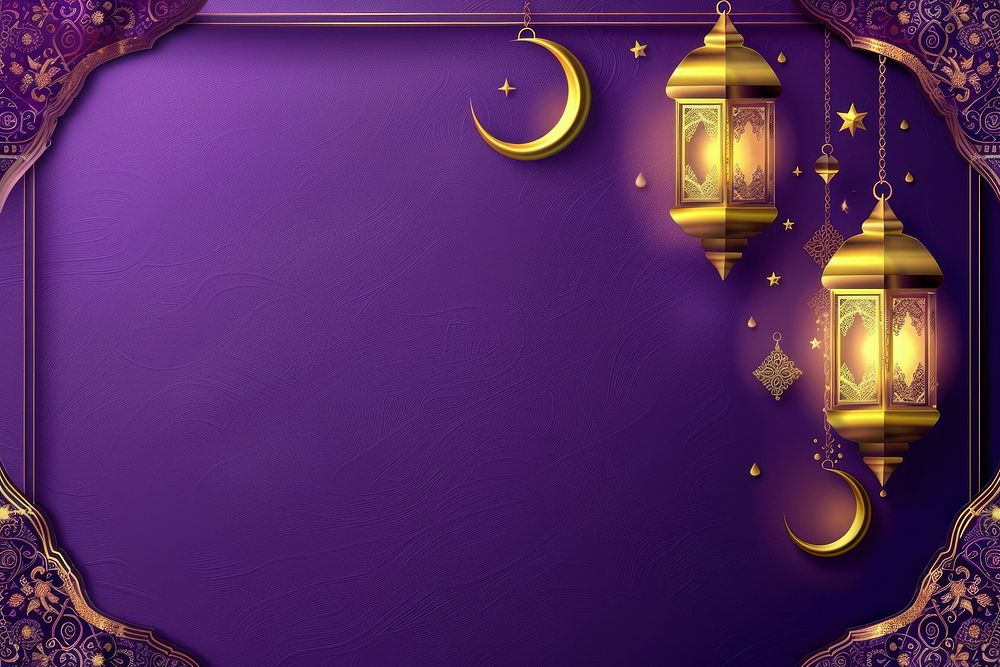 Illustration design Eid Mubarak purple accessories chandelier.