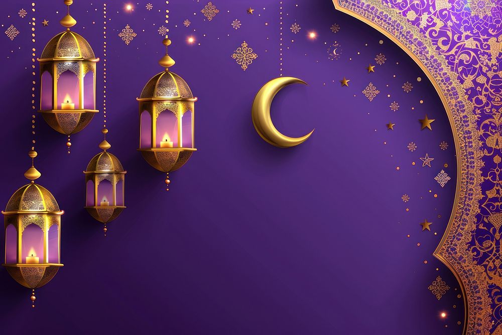 Illustration design Eid Mubarak purple art chandelier.