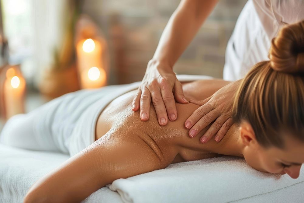 A woman enjoying back massage spa person human.