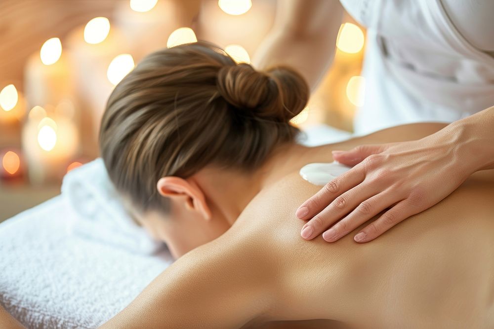 A woman enjoying back massage spa patient person.