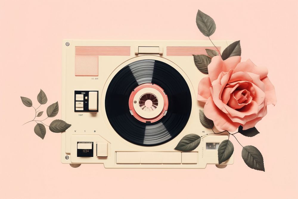 Paper collage of rose with tape electronics flower plant.