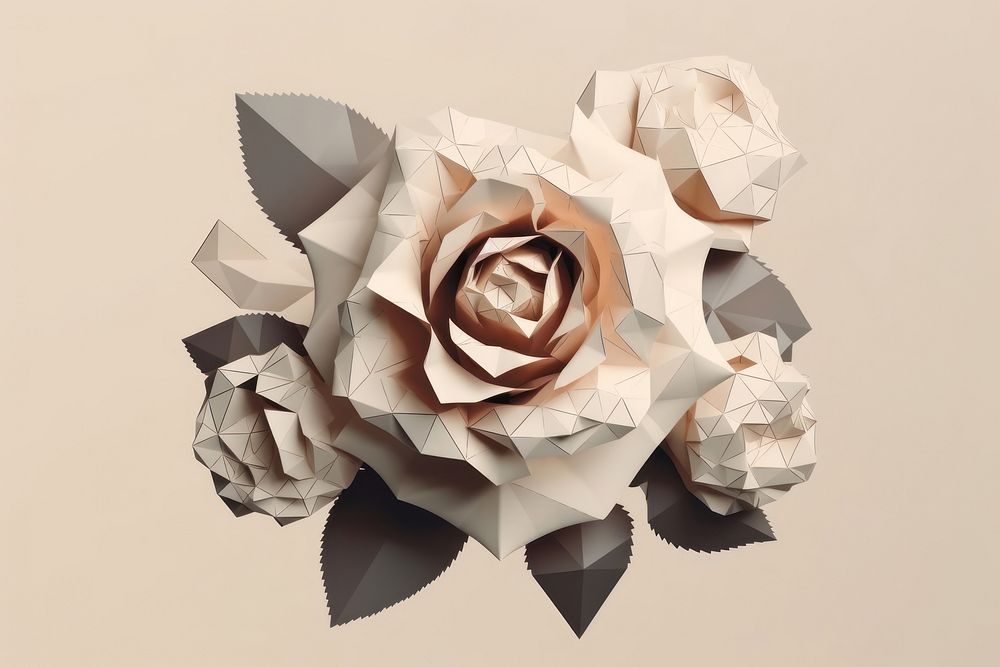 Paper collage of rose with tape origami flower plant.