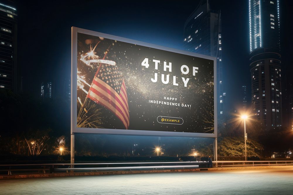 4th of July City billboard at night