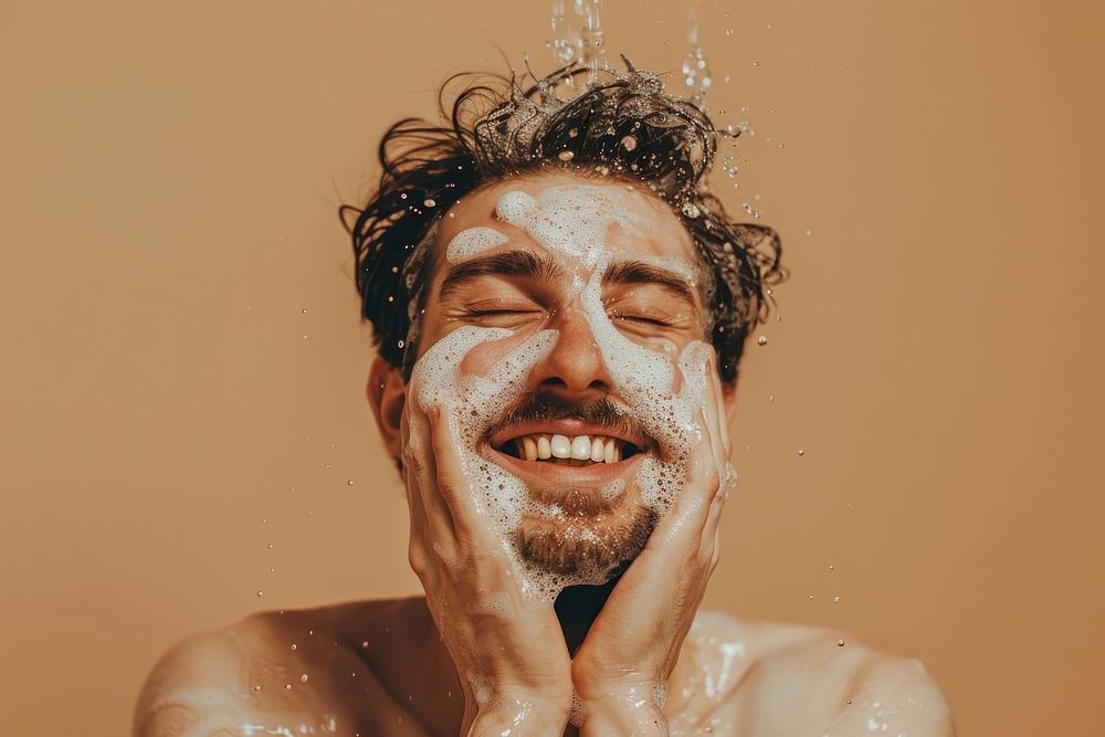 A man washing his face bathing person human.