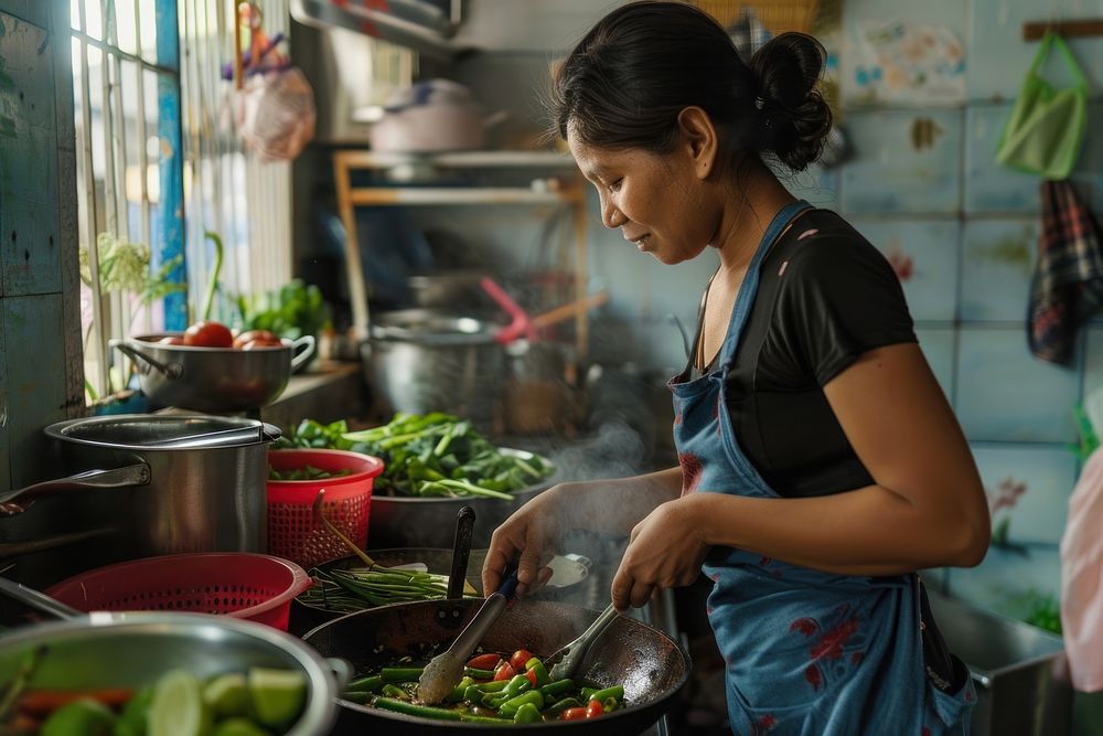 South Asian women cooking food accessories.