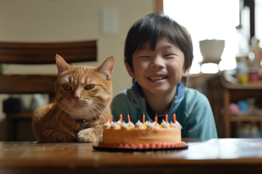 South asian boy and cat photo cake birthday cake.
