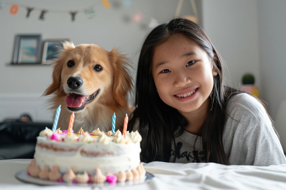 South asian girl and dog photo cake birthday cake.