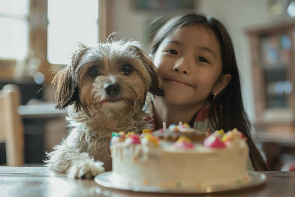 South asian girl and dog photo cake birthday cake.