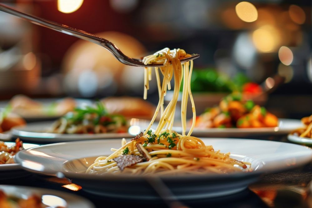 Pasta with truffle spaghetti fork dish.