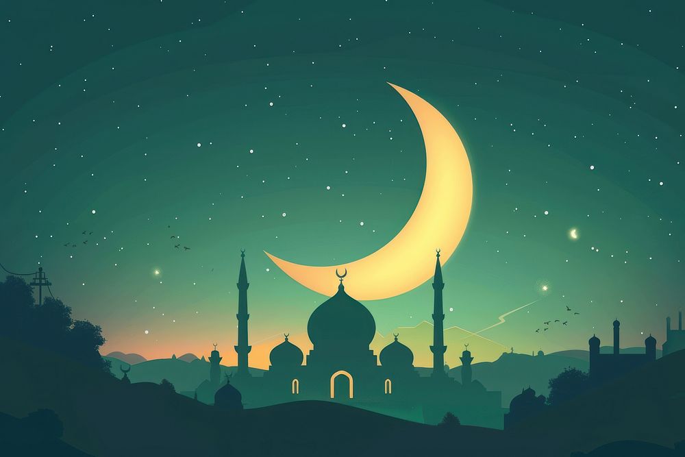 Vector illustration of ramadhan mosque moon architecture.