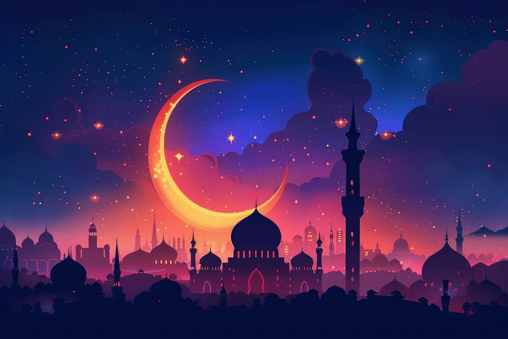 Vector illustration of ramadhan mosque moon architecture.