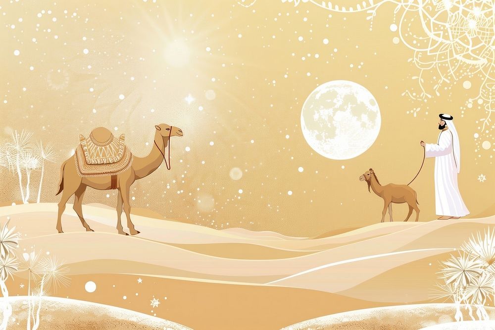 Vector ramadan background camel moon astronomy.