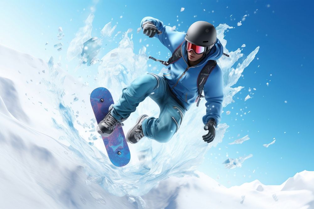 Snowboarder jumping snowboarding recreation skateboard.