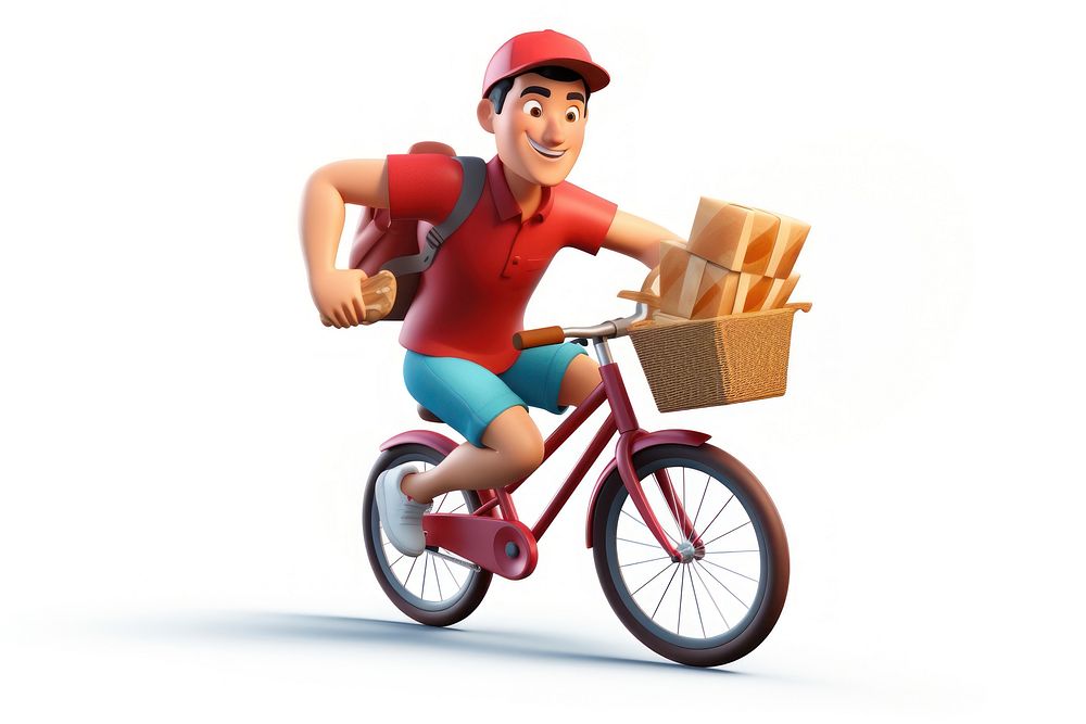 Food delivery man riding a bicycle transportation cardboard package.