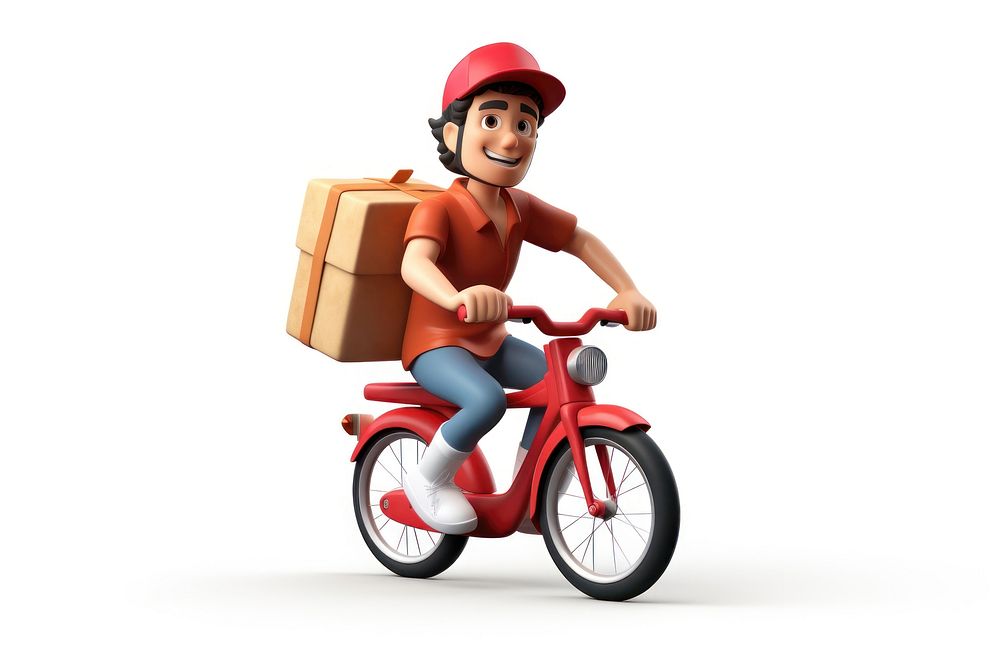 Food delivery man riding a bicycle transportation motorcycle cardboard.