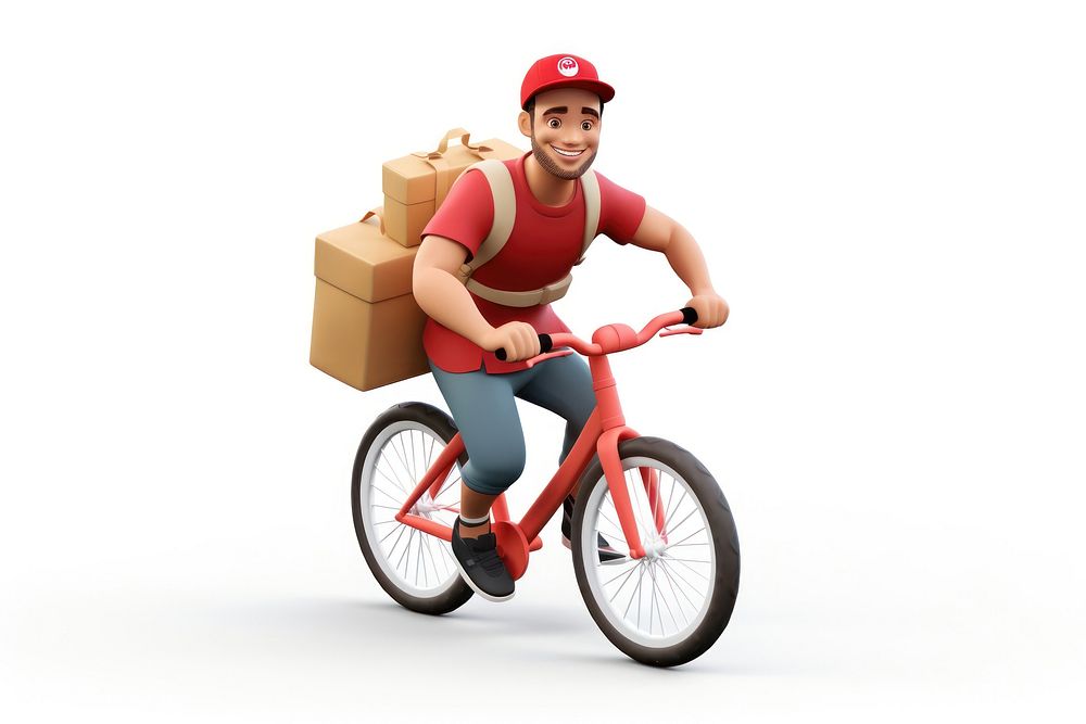 Food delivery man riding a bicycle transportation cardboard clothing.