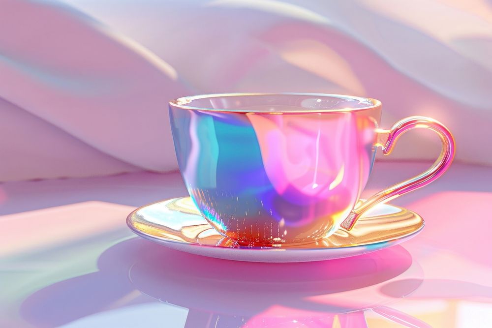 Surreal abstract style tea cup mockup beverage saucer coffee.