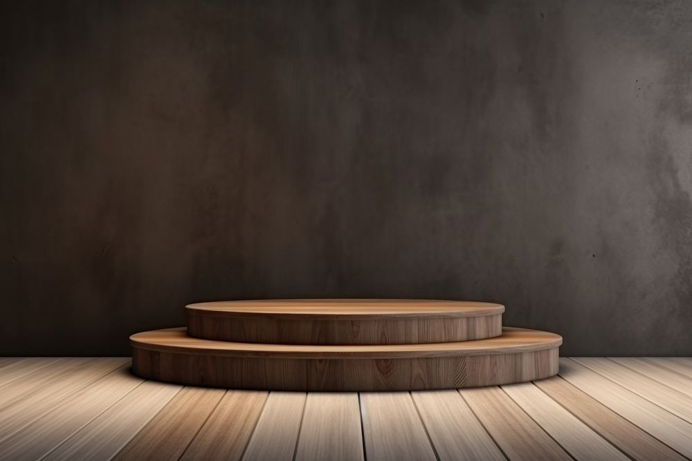 Podium scene with wooden platform blackboard hardwood indoors.